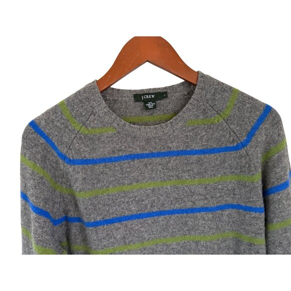 J. Crew Gray Wool Striped Sweater L Crewneck Pullover Blue & Green Accents - Picture 2 of 4